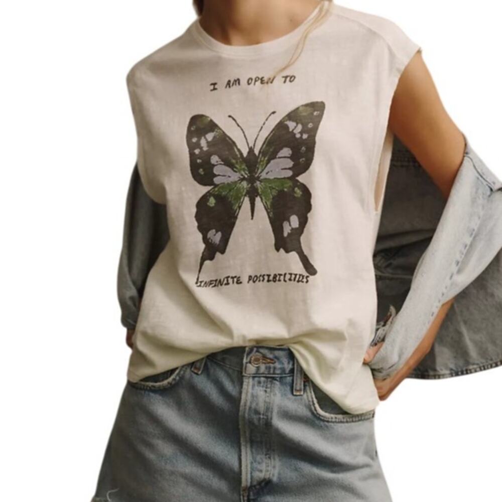 Anthropologie Pilcro x Allison Marie Garcia White Gradient Butterfly Graphic Tee
